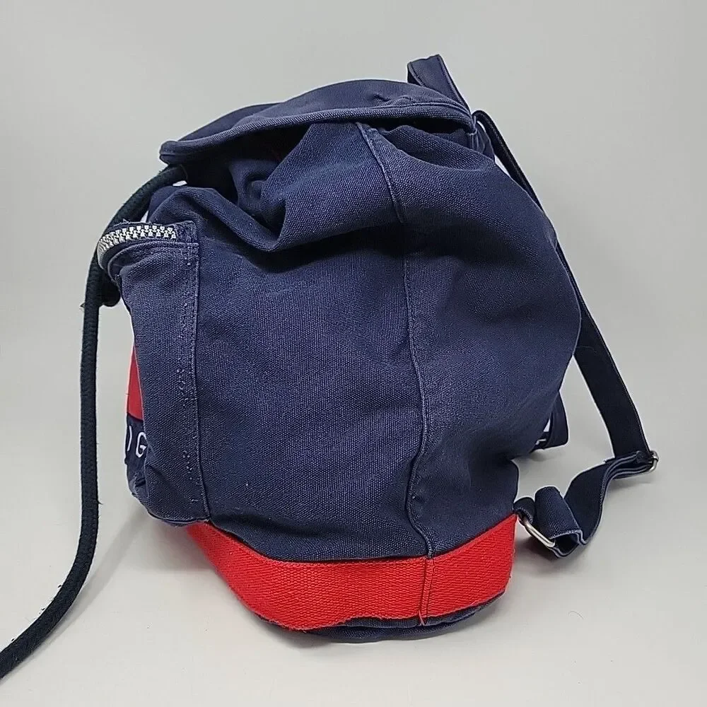 Vintage Tommy Hilfiger Canvas Backpack 1990s Nap Sack Tote Bag Big Flag Cotton - Picture 4 of 16